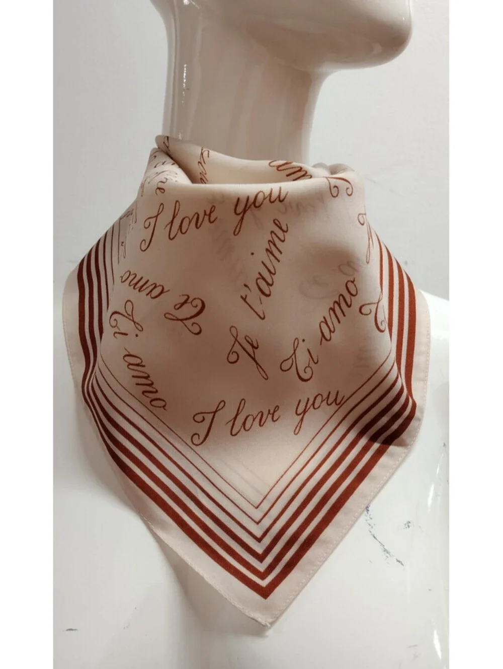 Vintage Italy 1970s Je T'aime Ti Amo I LOVE YOU SCARF 1980s LOVE Brown Polyester